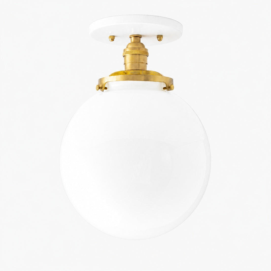 Glorica Glass Mid Century Semi Flush Ceiling Light - White Opal Glass Globe Fixture