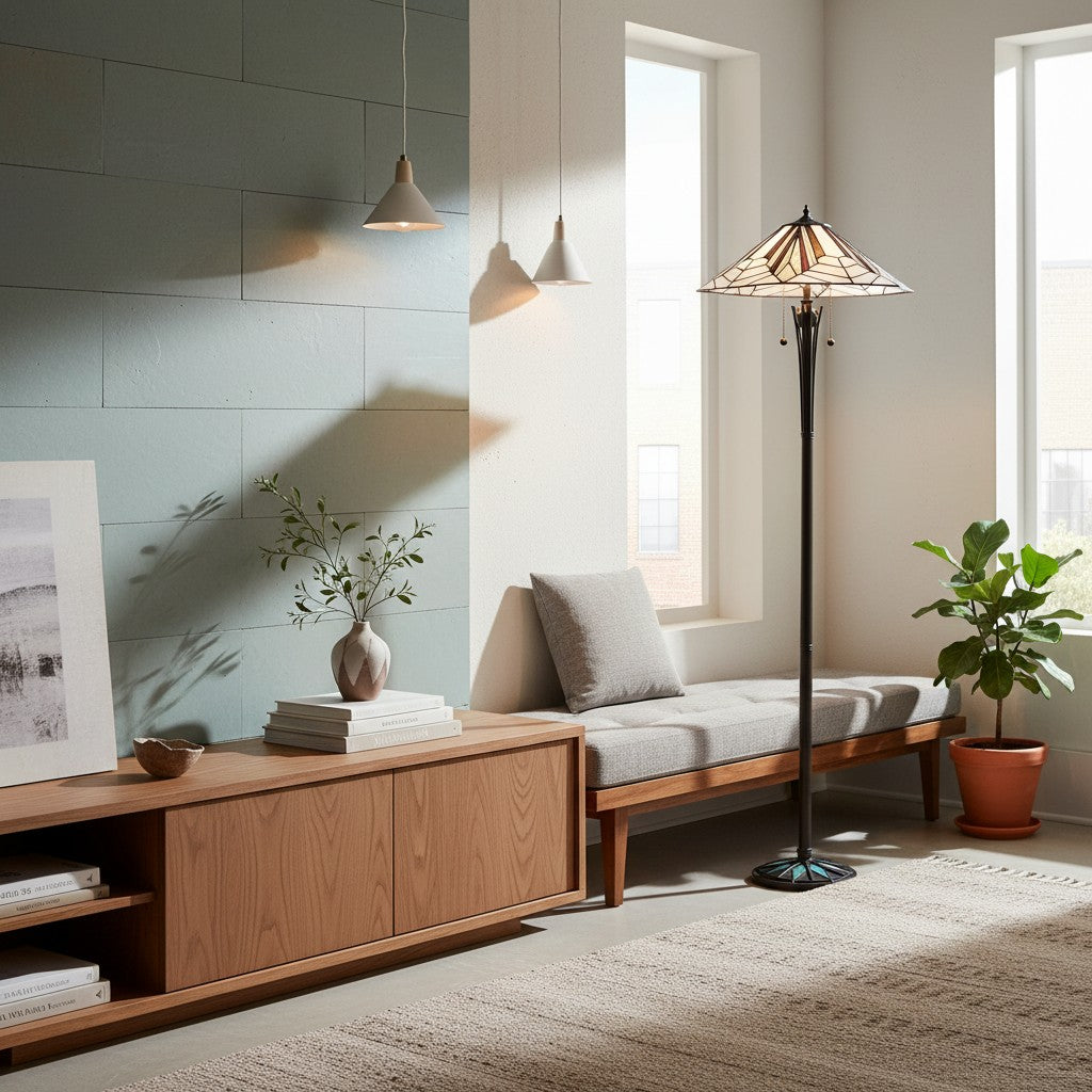 TF Astoria Art Deco Stained Glass Floor Lamp – Geometric Design Standing Light for Living Room