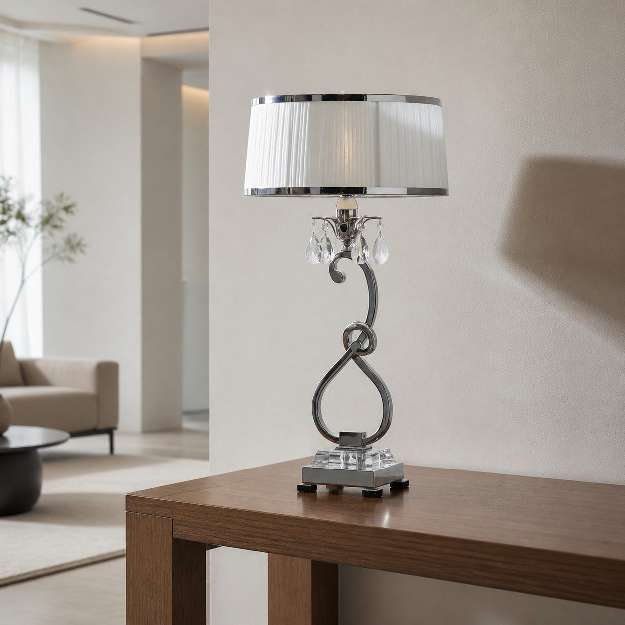Talonis Decorative Crystal Table Lamp – Curved Metal Style for Home Interiors