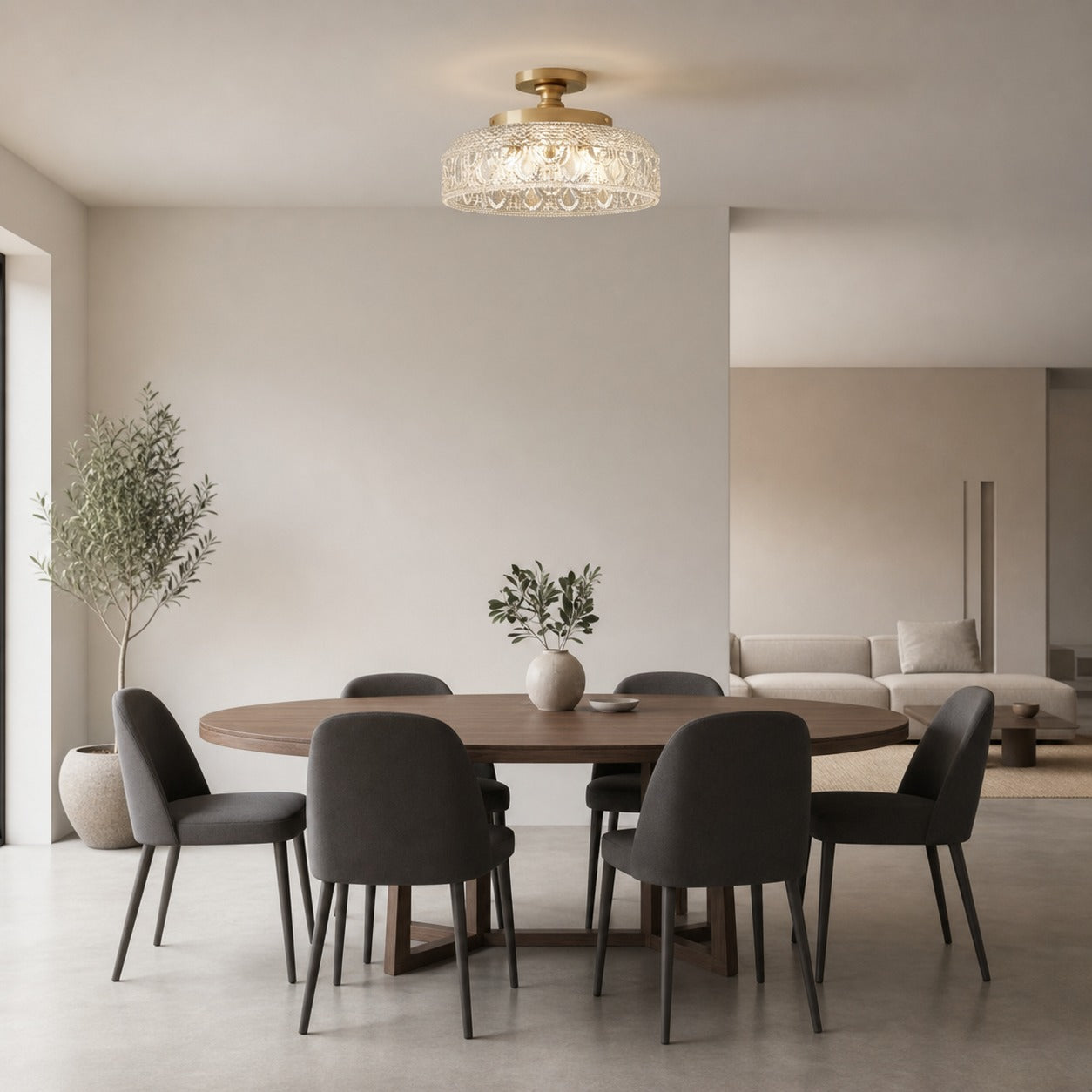 Zenarivo Vintage Floral Glass Semi Flush Mount Ceiling Light - Modern Cabin Style for Living Room