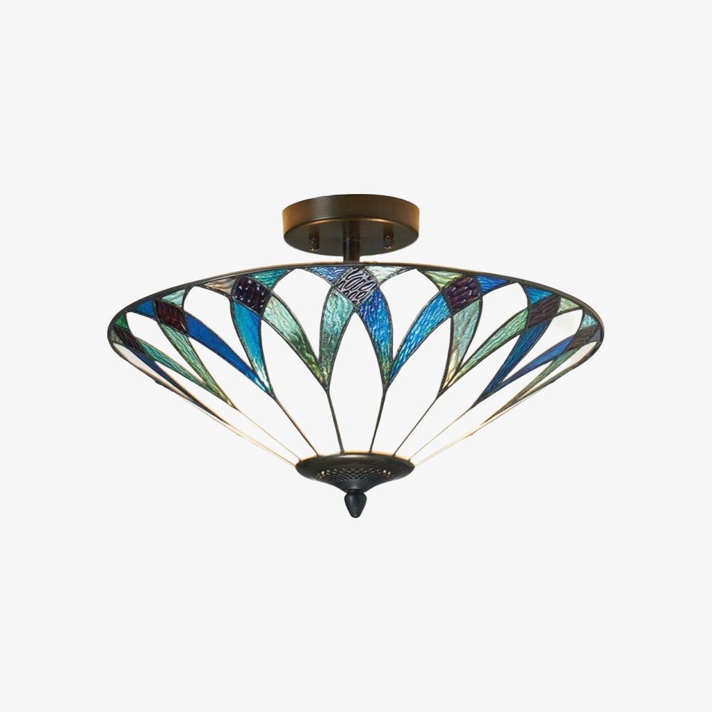 TF Allanton Tiffany Semi Flush Ceiling Light – Art Nouveau Patterned Shade for Living or Dining