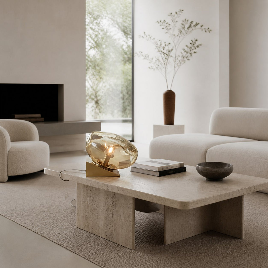 Glissora Glass Table Lamp – Soft Sculptural Glass Form for Living Room or Bedroom