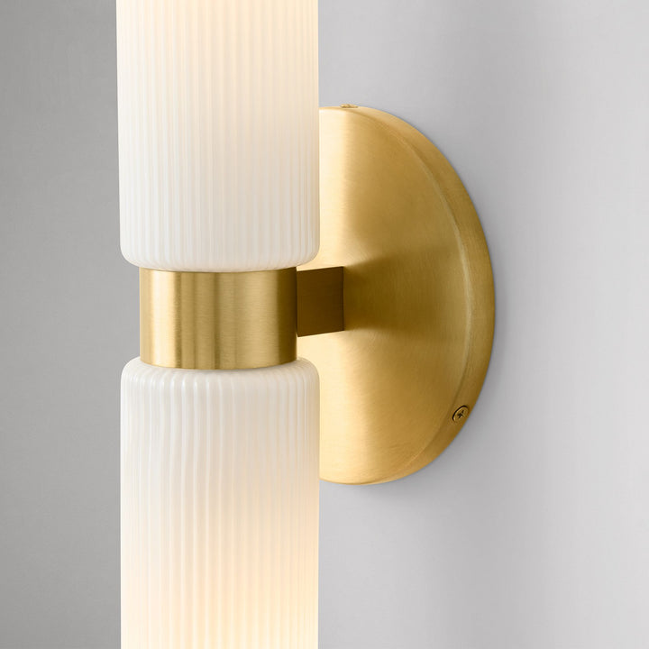 Rivora Modern Fluted Glass Wall Light - Double Short Indoor Outdoor Sconce