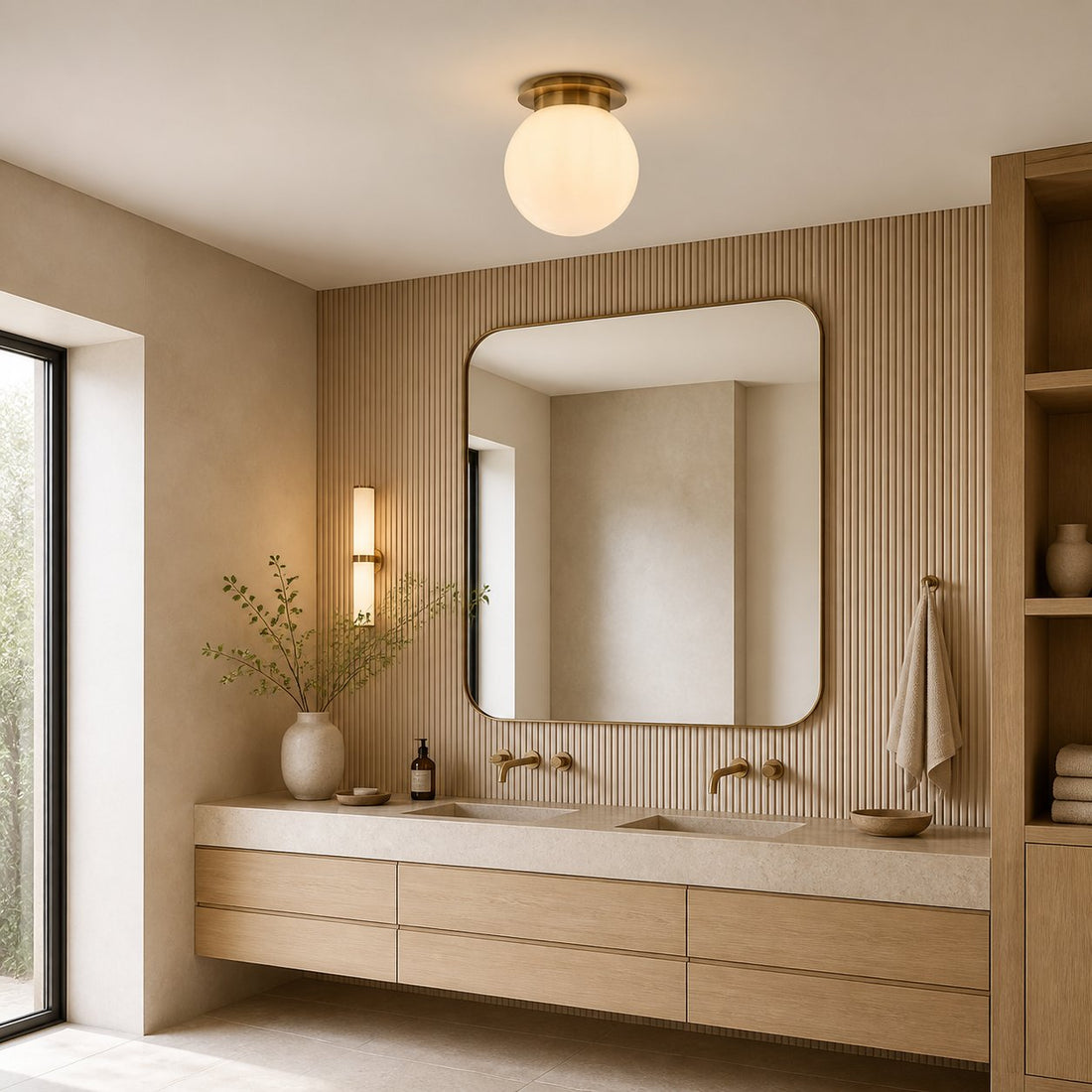 Rivolence Flush Mount Ceiling Fixture - Minimal Globe Brass Lighting