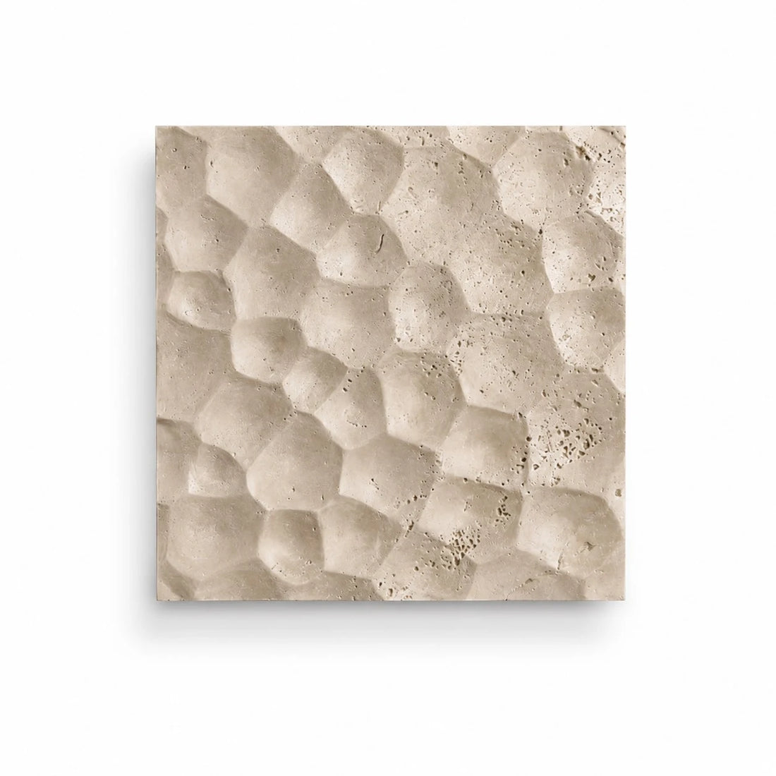 Ivory travertine carved square wall sconce with warm LED backlight