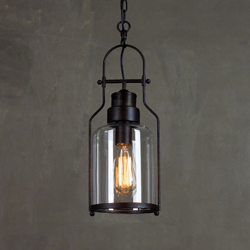 Black Bell Jar Cylinder Glass Pendant Light – Rustic Industrial Design