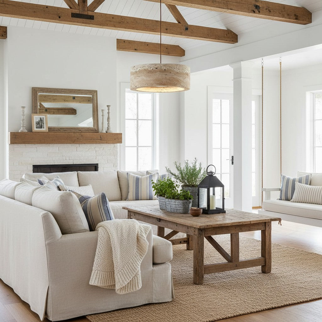 Kairis Travertine Natural Stone Pendant Light - Vintage Style Lighting for Dining and Living Spaces