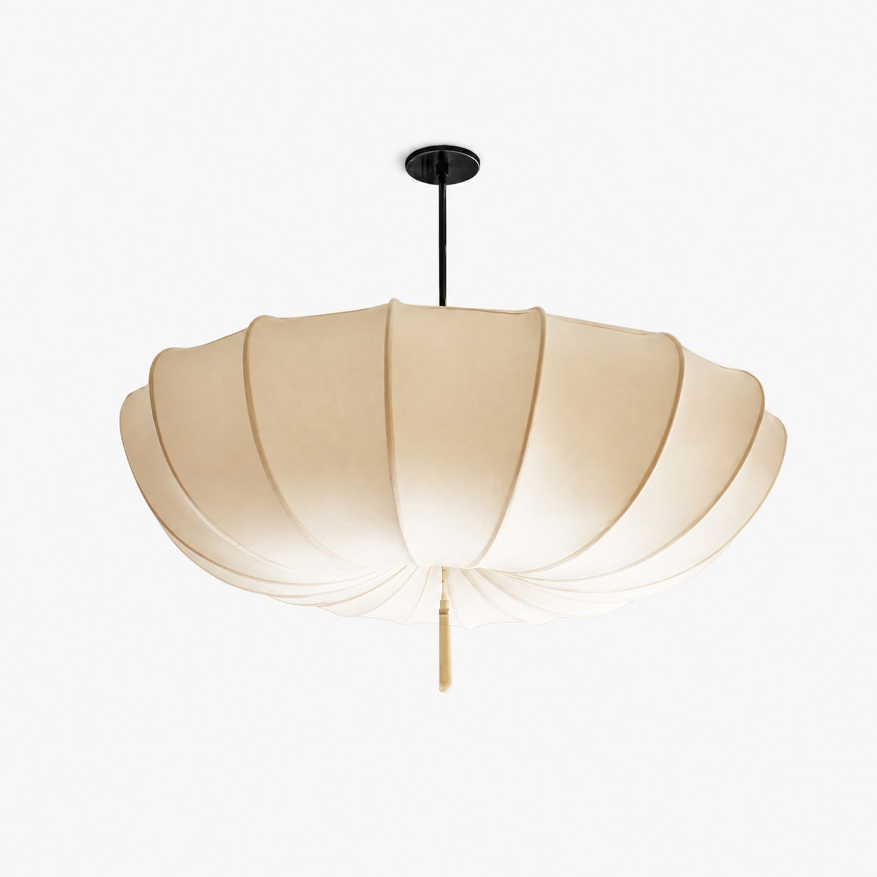 Traditional Japanese Round Iron Frame Fabric Shade 3/5 Light Chandelier For Living Room