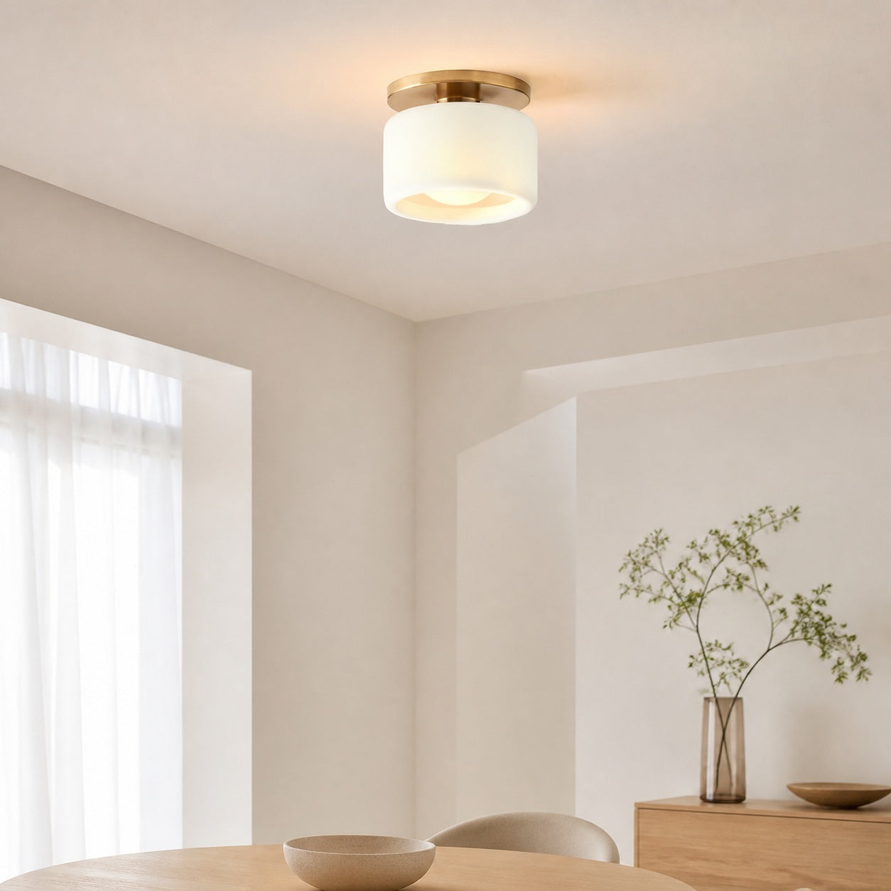 Cerova Modern Porcelain Flush Mount Ceiling Light– Elegant Ivory Shade