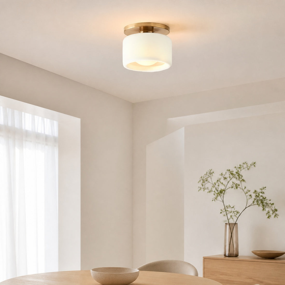 Cerova Modern Porcelain Flush Mount Ceiling Light– Elegant Ivory Shade