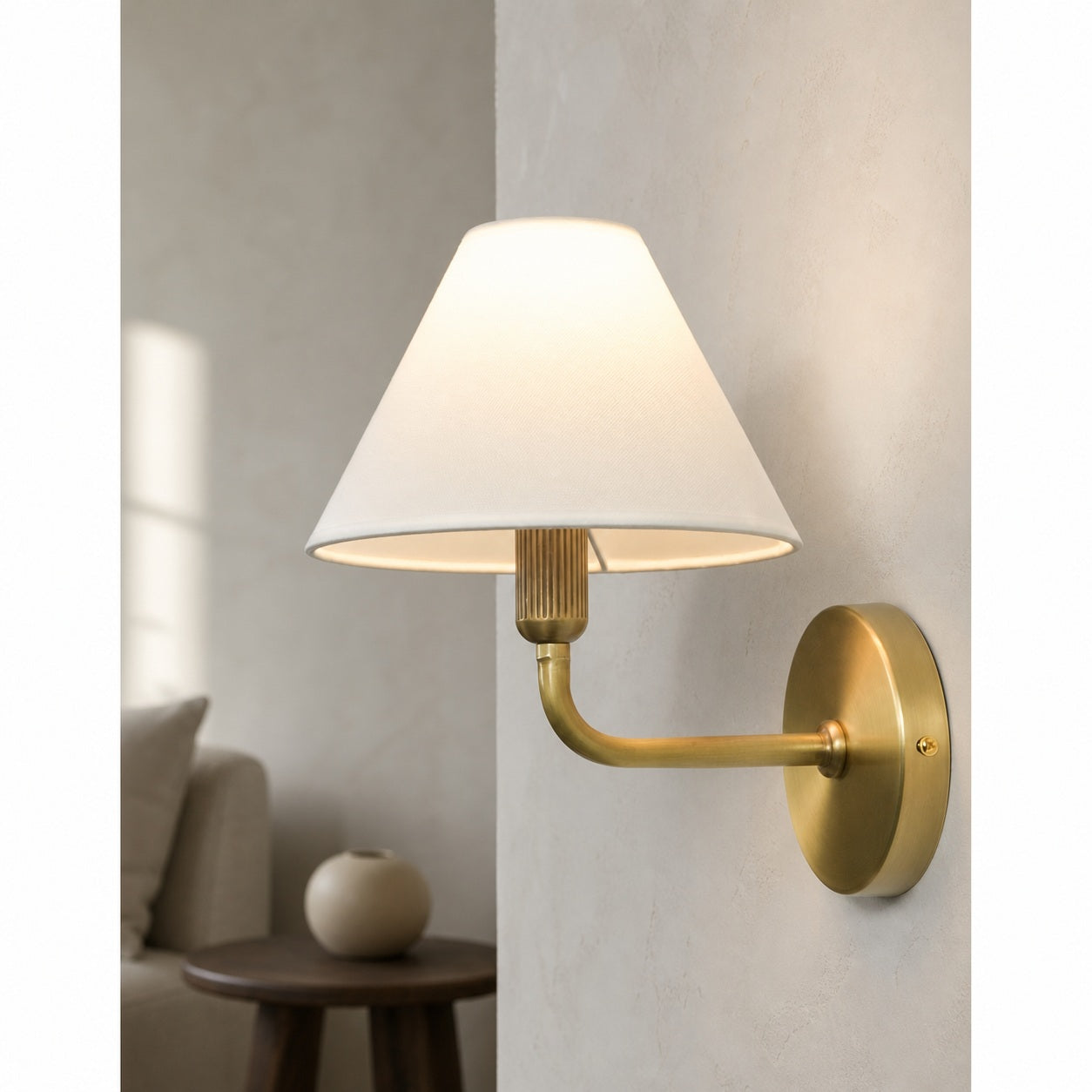 Gilda Fabric Drum Shade Wall Sconce - Modern Brass Accent Light for Bedroom and Hallway