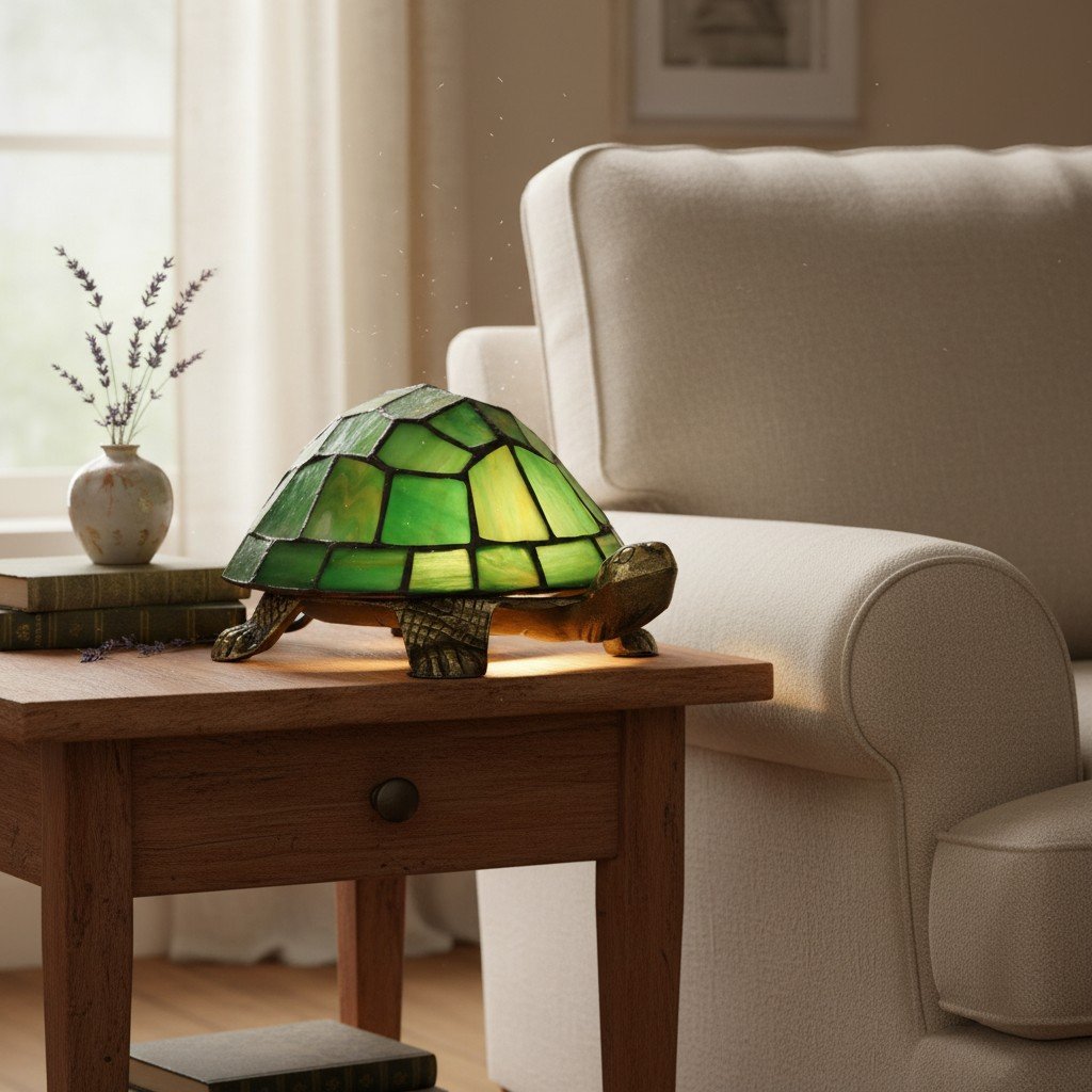 TiffStar Tortoise Pattern Stained Glass Table Lamp - Tiffany Style Decorative Light for Indoor Accent Lighting