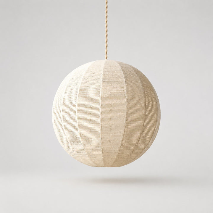 Handwoven Globe Pendant Light with Wood Canopy