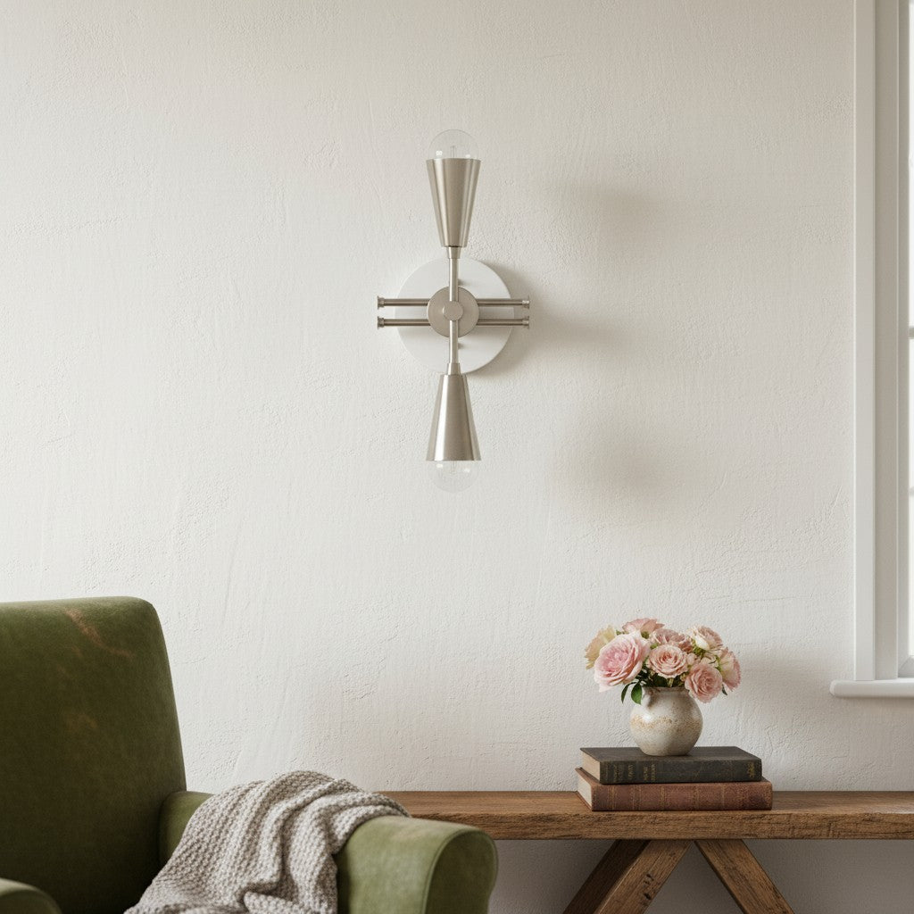 Pyralis Cone Dual Brushed Brass Cone Wall Sconce – Art Deco Vanity Light for Bathroom