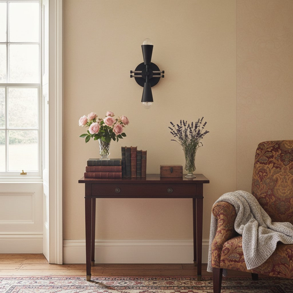 Pyralis Cone Dual Brushed Brass Cone Wall Sconce – Art Deco Vanity Light for Bathroom