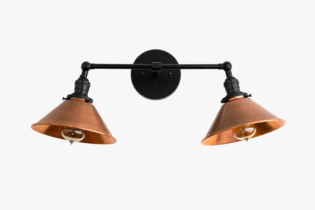 Conique Metal Industrial Wall Sconce with Dual Cone Shades - Vintage Metal Finish