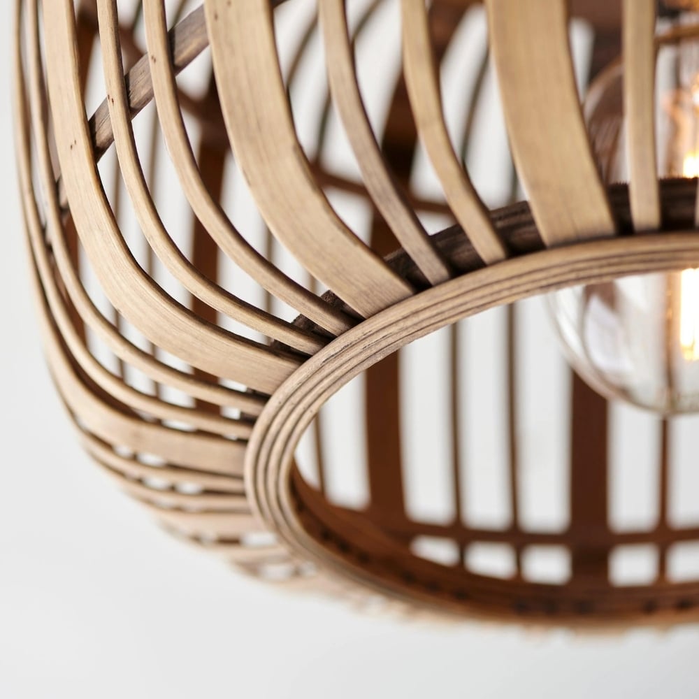 Yumeko Natural Bamboo Flush Ceiling Light - Organic Cage Design Sustainable for Living Room