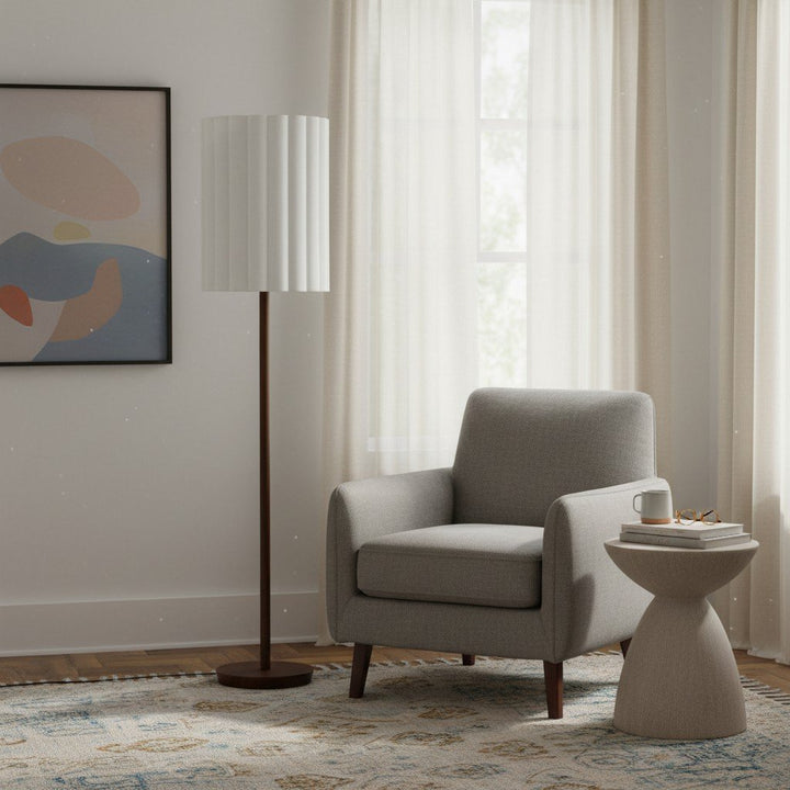 Linbron Walnut Wood Floor Lamp with Fluted Linen Shade – Modern Natural Home Decor