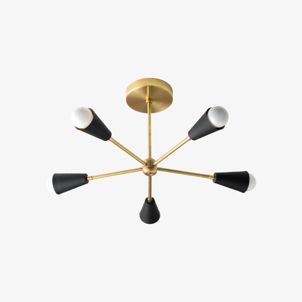 Pyralis Cone Semi Flush Brass Chandelier - Gold Modern Sputnik Light Fixture