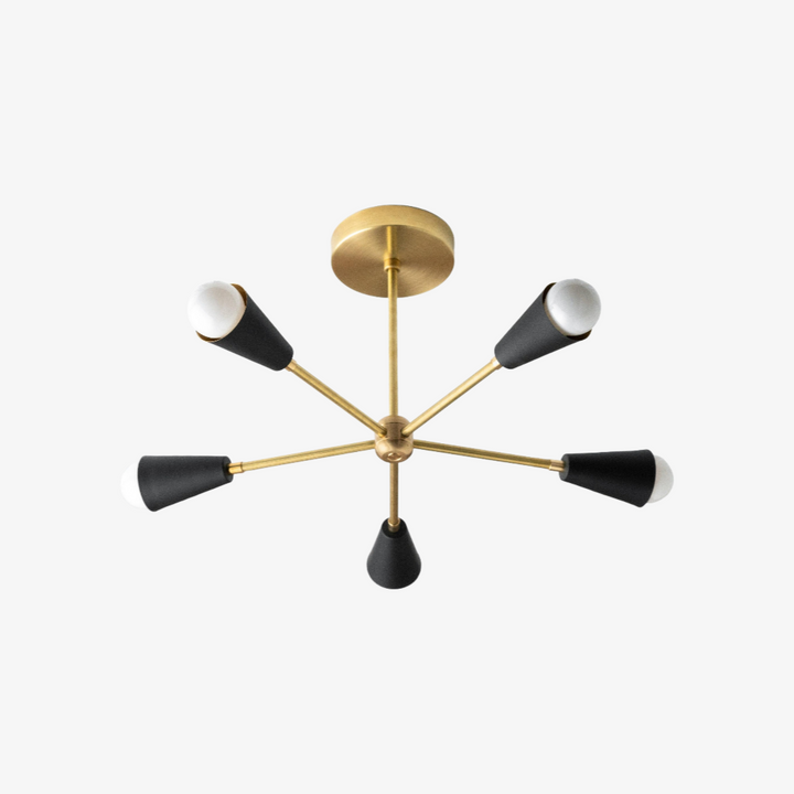 Pyralis Cone Semi Flush Brass Chandelier - Gold Modern Sputnik Light Fixture