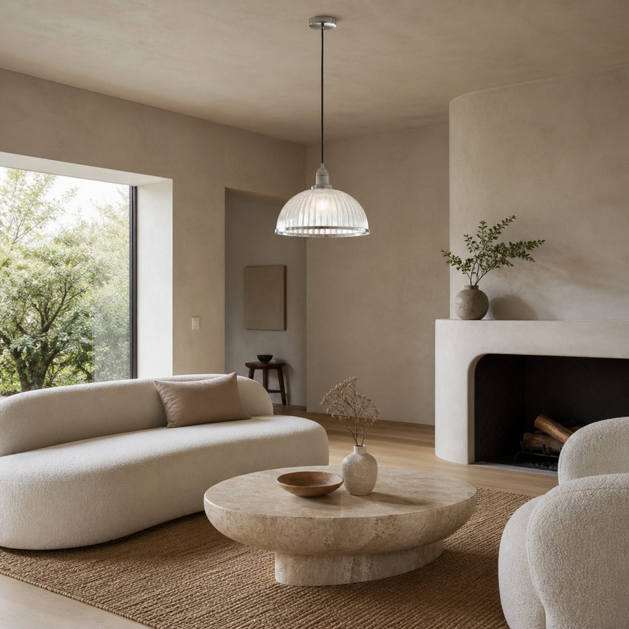 Novera Ribbed Glass Stylish Modern Pendant Lamp for Bedroom and Dining Area