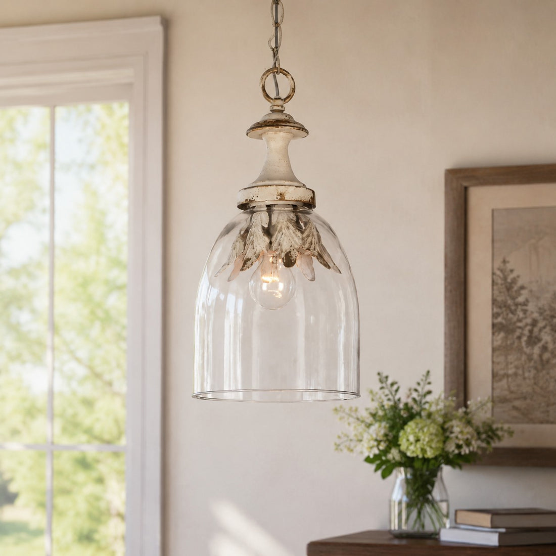 Vintage Distressed Glass Petal Pendant Light