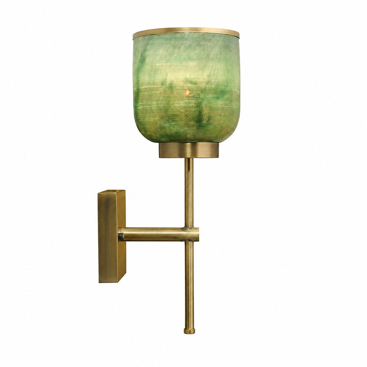 Helvo Vintage Metal Single Sconce - Green Glass Wall Light for Home Decor