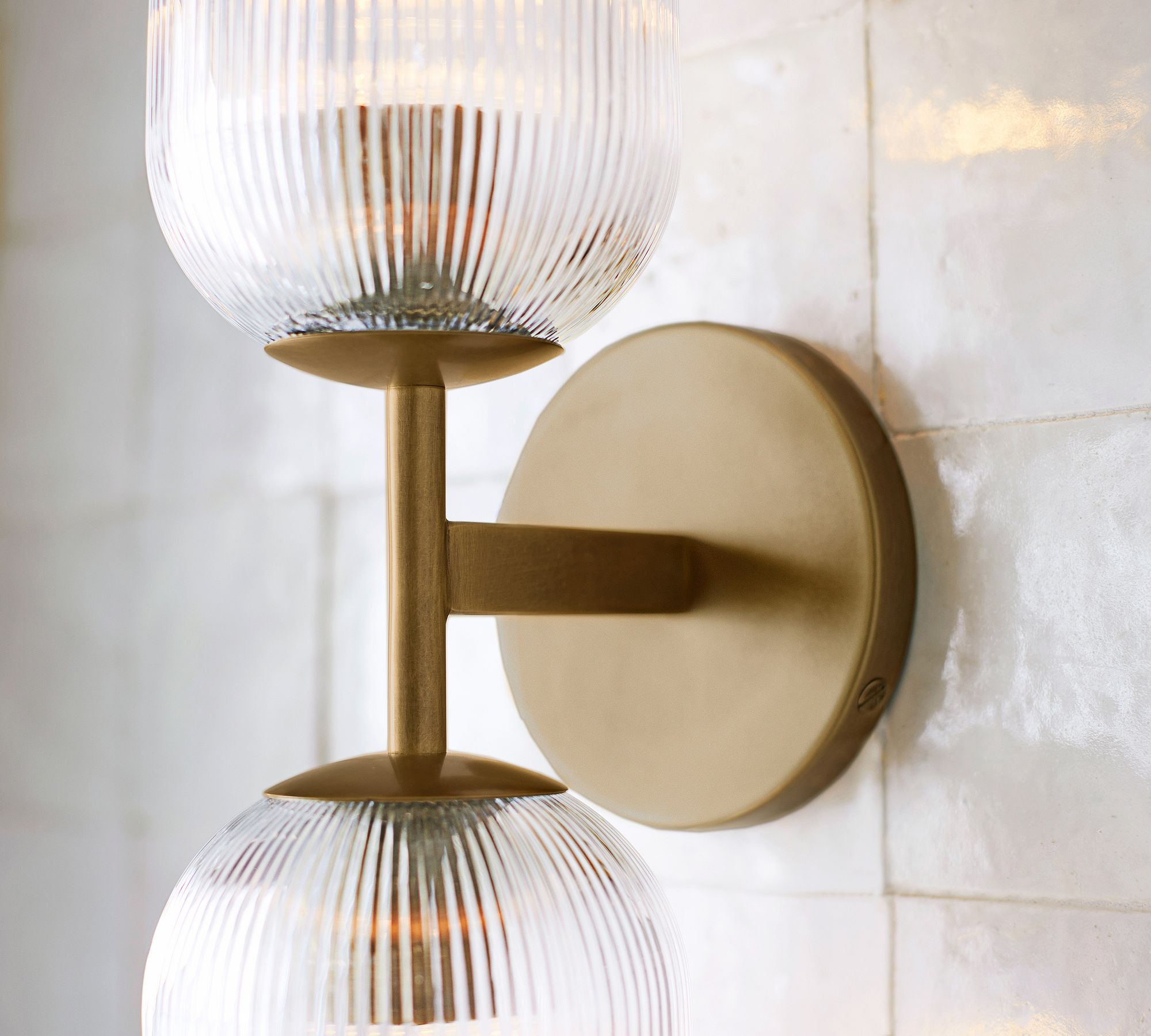 Bravira Ribbed Glass Sconce - Metal Wall Light with Clear Glass Shade
