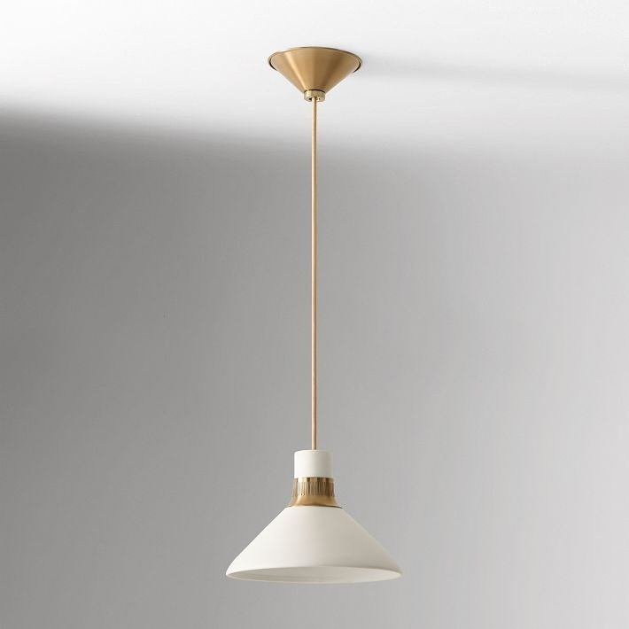 Calvor Porcelain Pendant Light – Ivory Shade with Champagne Bronze Accents