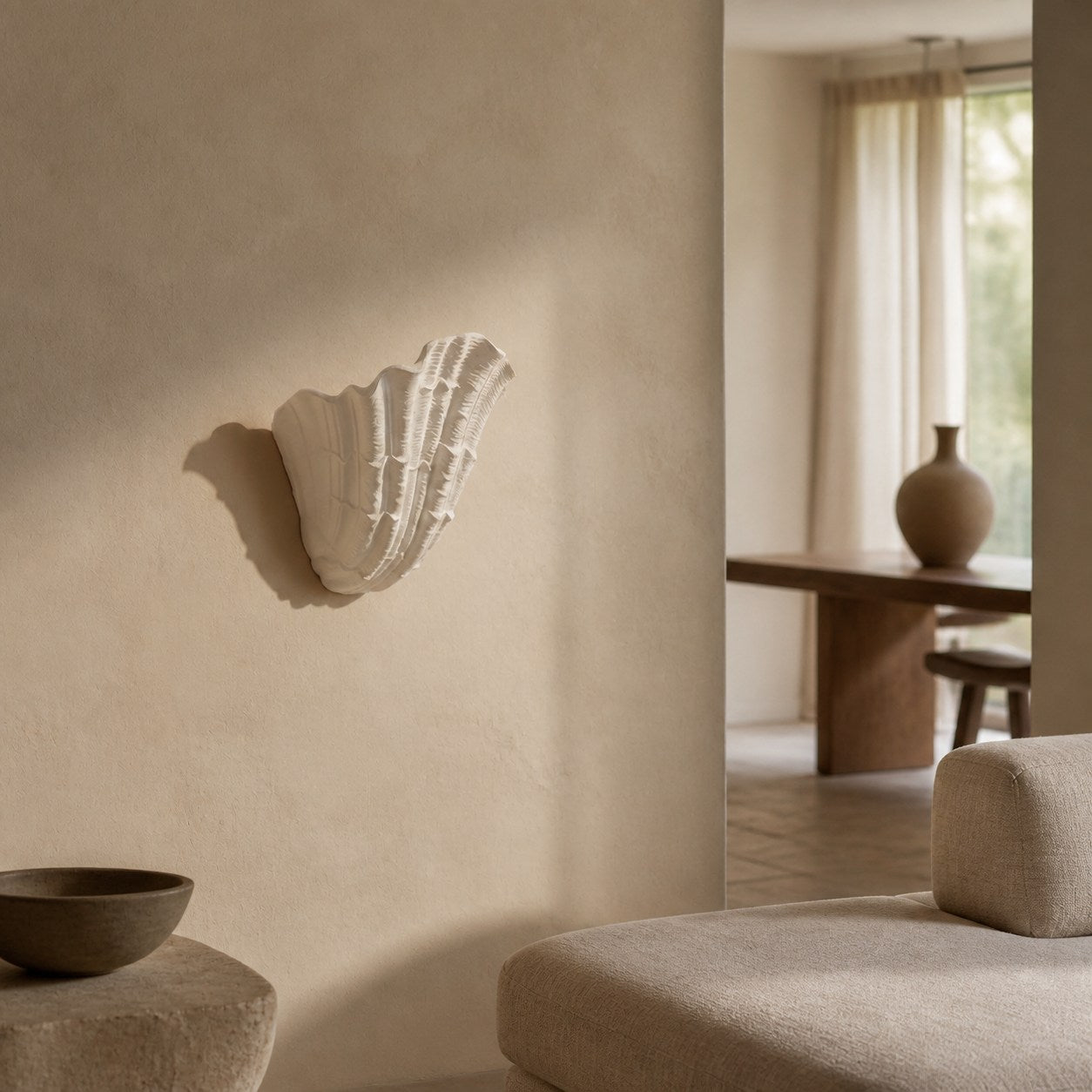 Seavira Organic Seashell Texture Wall Light - Modern Plaster Sconce for Living Room and Entryway