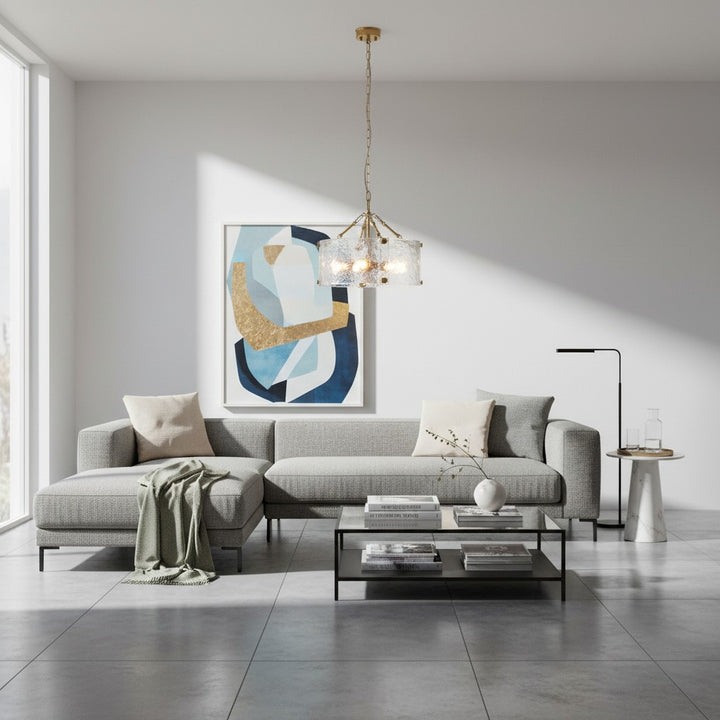 Panellux Decorative Pendant - Handcrafted Curved Glass Panels Brushed Brass Finish for Foyer