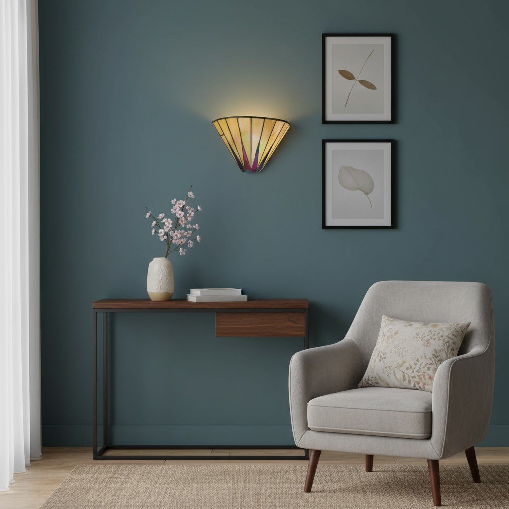 TF Dark Star Art Deco Star Tiffany Wall Sconce – Stained Glass Geometric Light for Hallway and Living Room