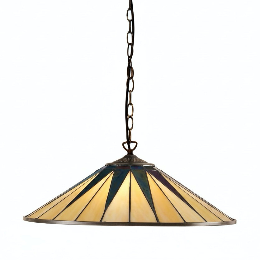 TF Dark Star Tiffany Pendant – Stained Glass Geometric Design Ceiling Light for Living Rooms