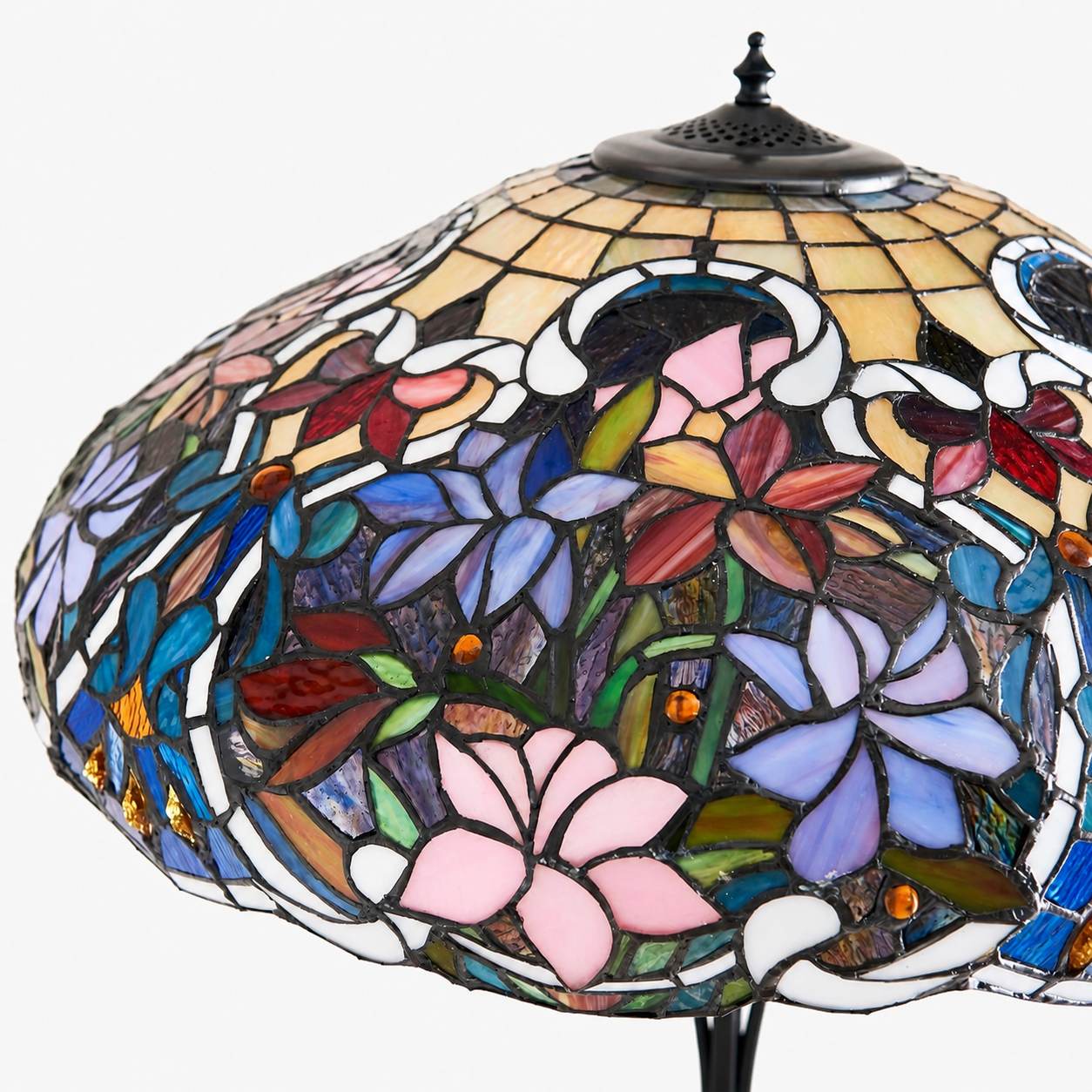 TF Sullivan Tiffany Floor Lamp - Floral Stained Glass Design for Study or Living Room