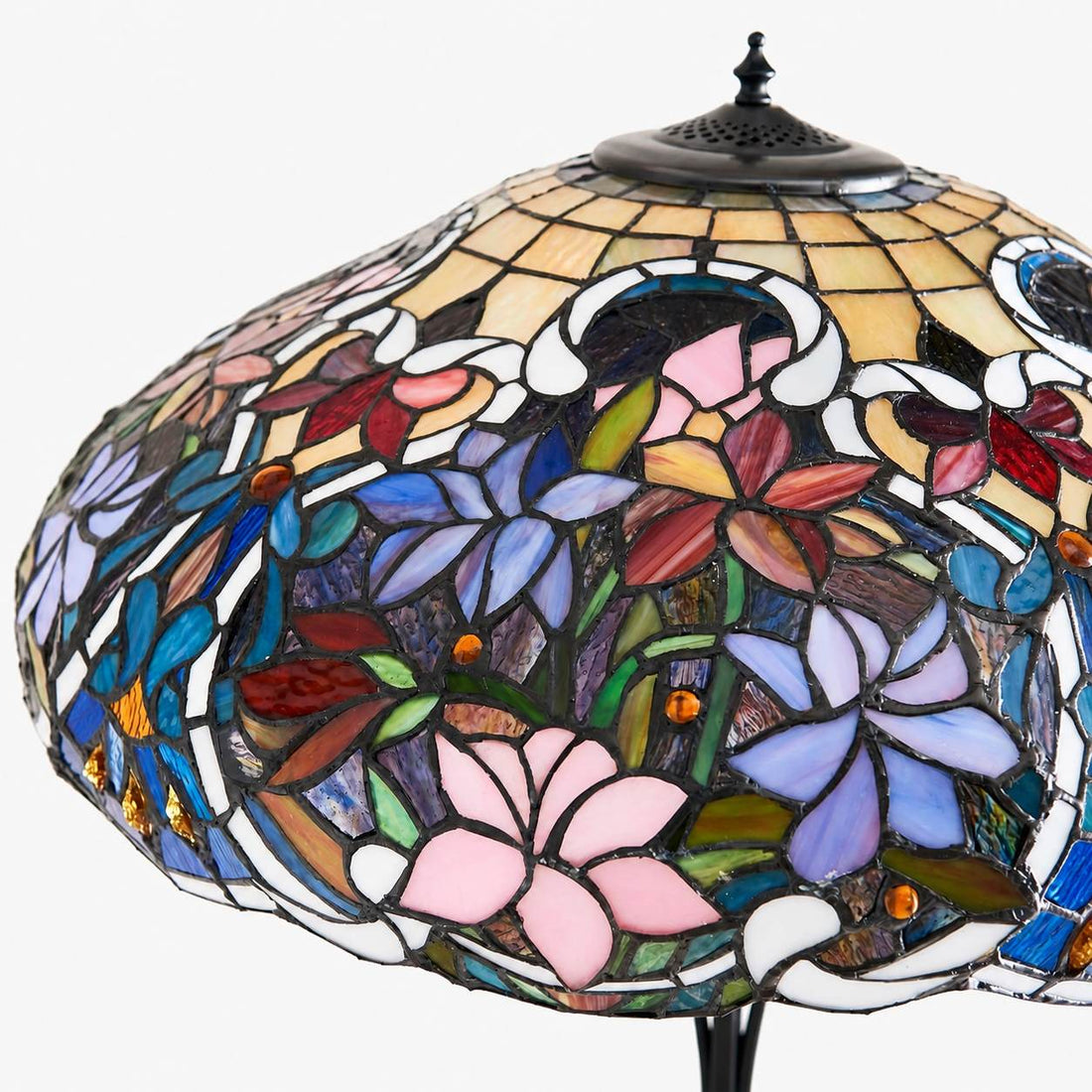 TF Sullivan Tiffany Floor Lamp - Floral Stained Glass Design for Study or Living Room