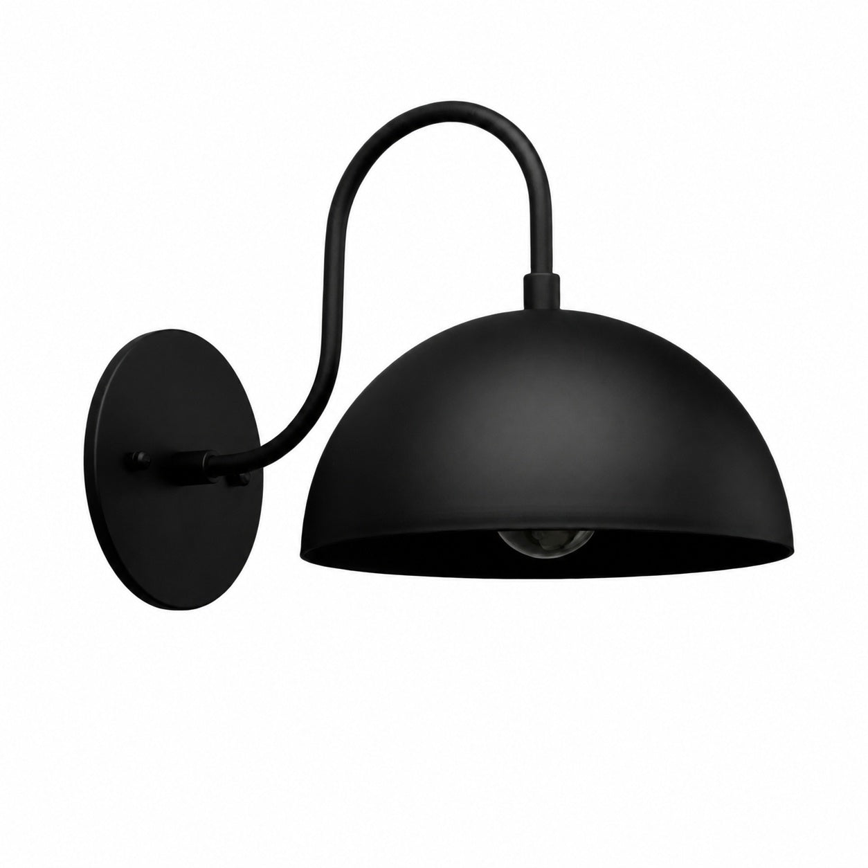 Curva Metal  Industrial Wall Sconce - Curved Brass Arm - Hammered Dome Light Fixture
