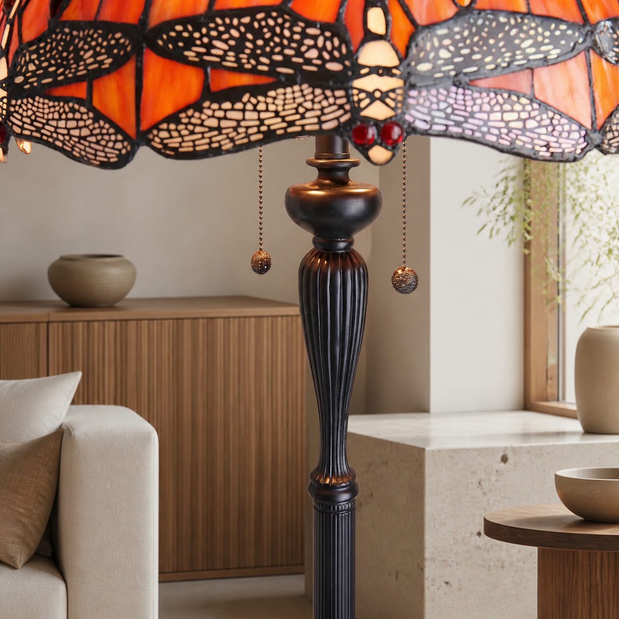 TF Dragonfly Motif Floor Lamp – Vintage Stained-Glass for Living Rooms