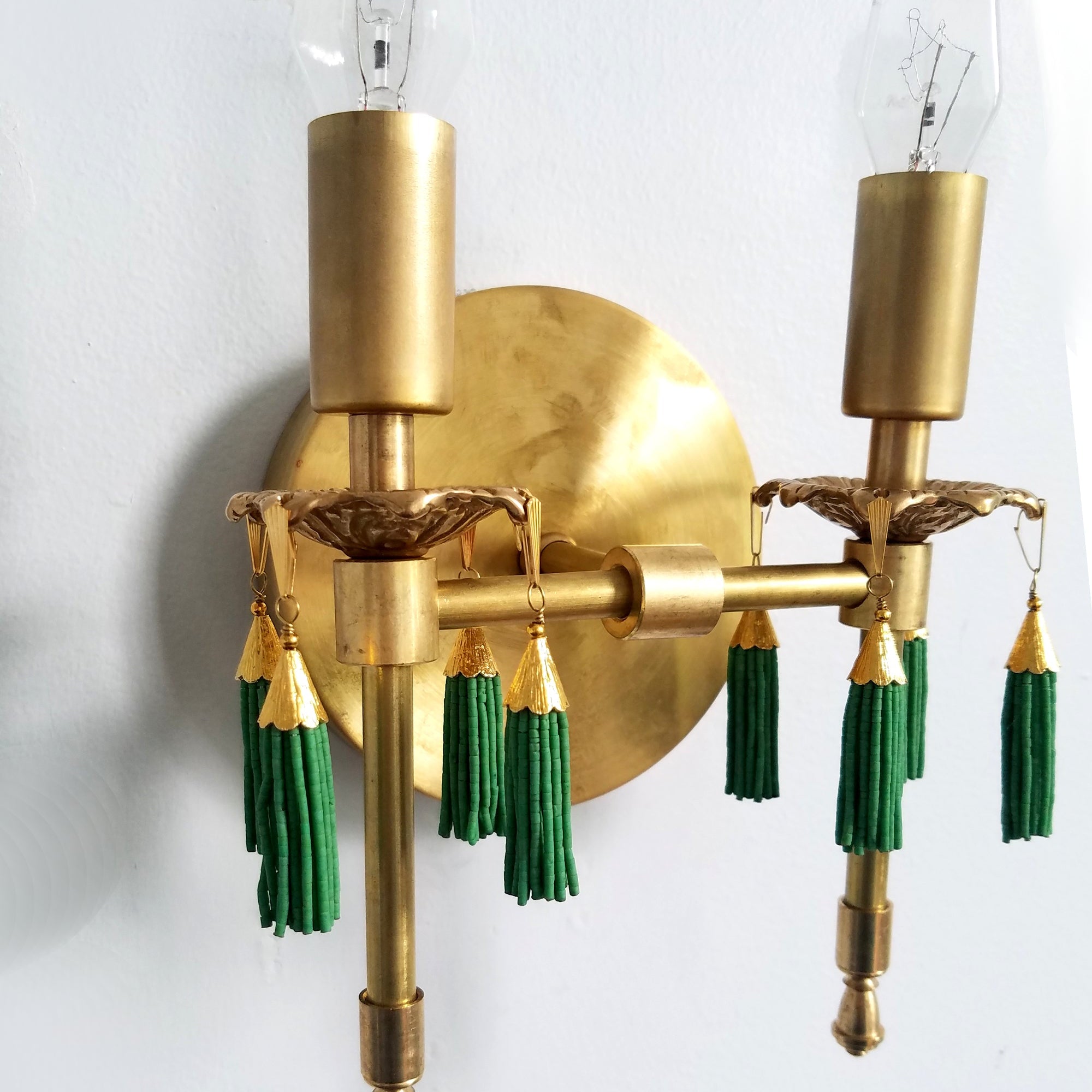 Antique Style Victorian Double Brass Wall Lamp - Sconce With Tassels