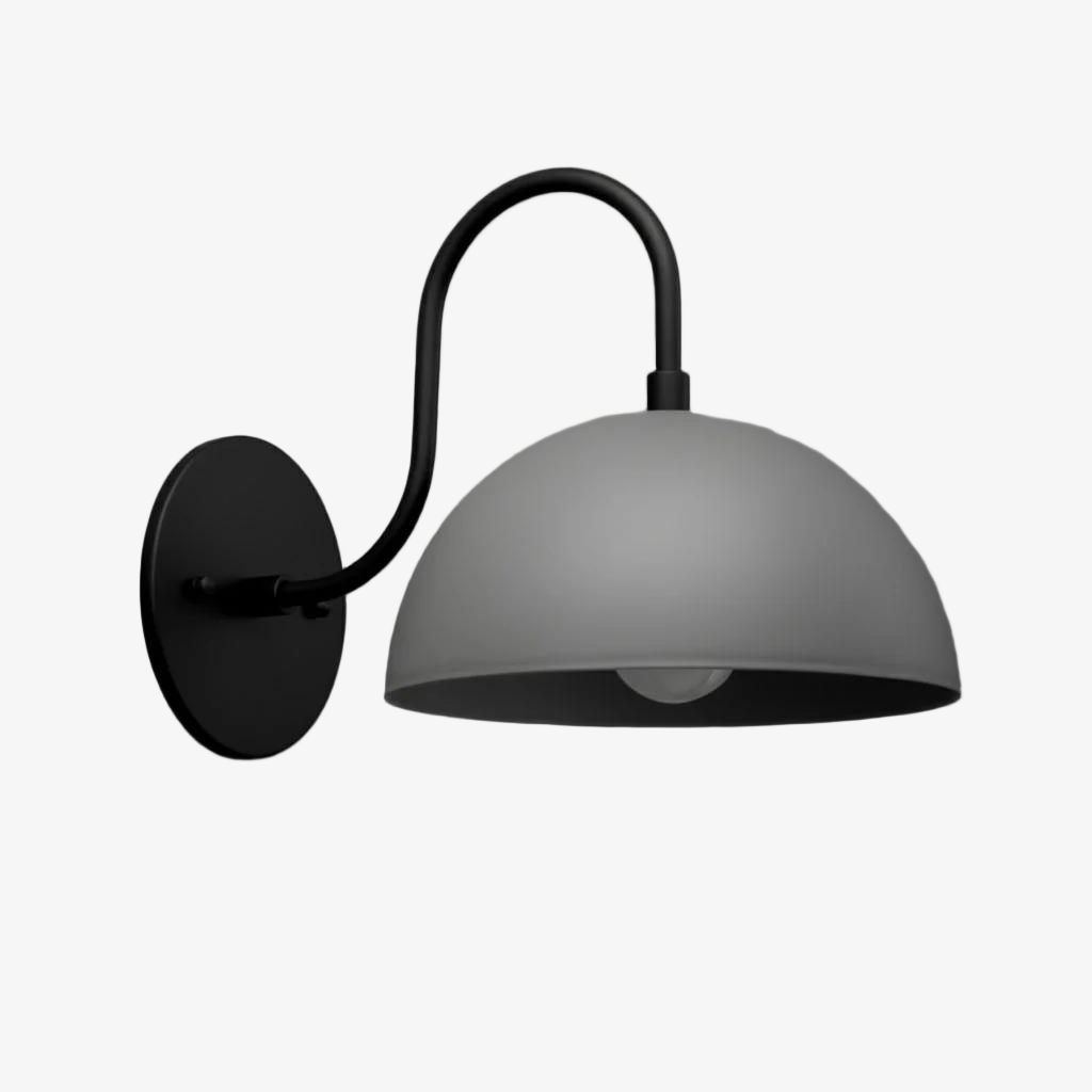 Curva Metal  Industrial Wall Sconce - Curved Brass Arm - Hammered Dome Light Fixture