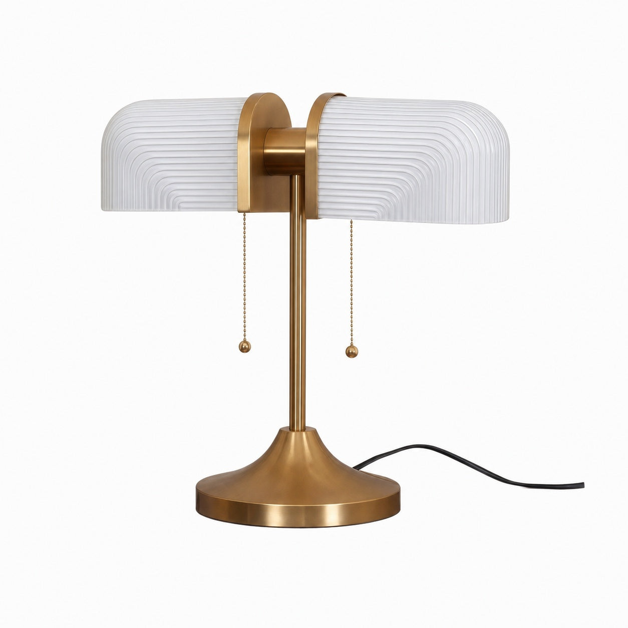Aurebron Fluted Glass Table Lamp - Modern Decorative Metal Base Table Lamp for Living Room