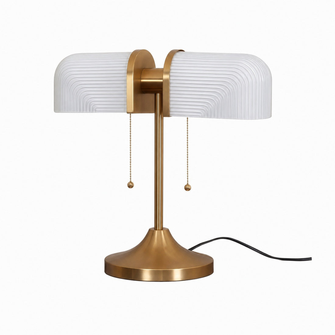 Aurebron Fluted Glass Table Lamp - Modern Decorative Metal Base Table Lamp for Living Room