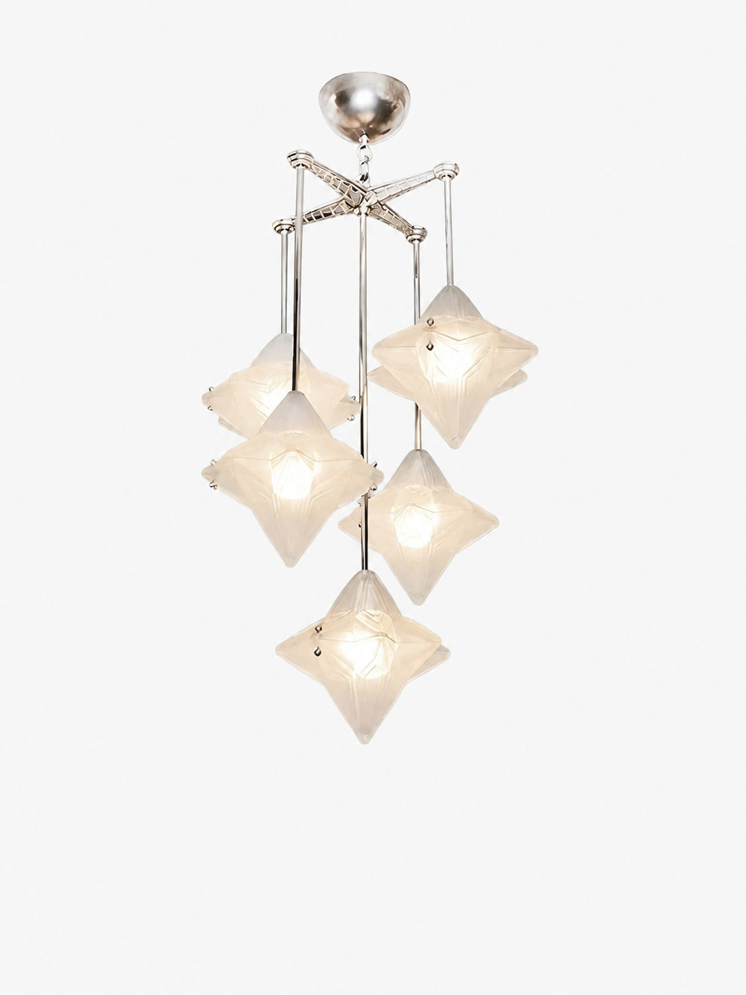 Art Deco Astris Star Chandelier – Frosted Glass Deco Fixture for Dining Room