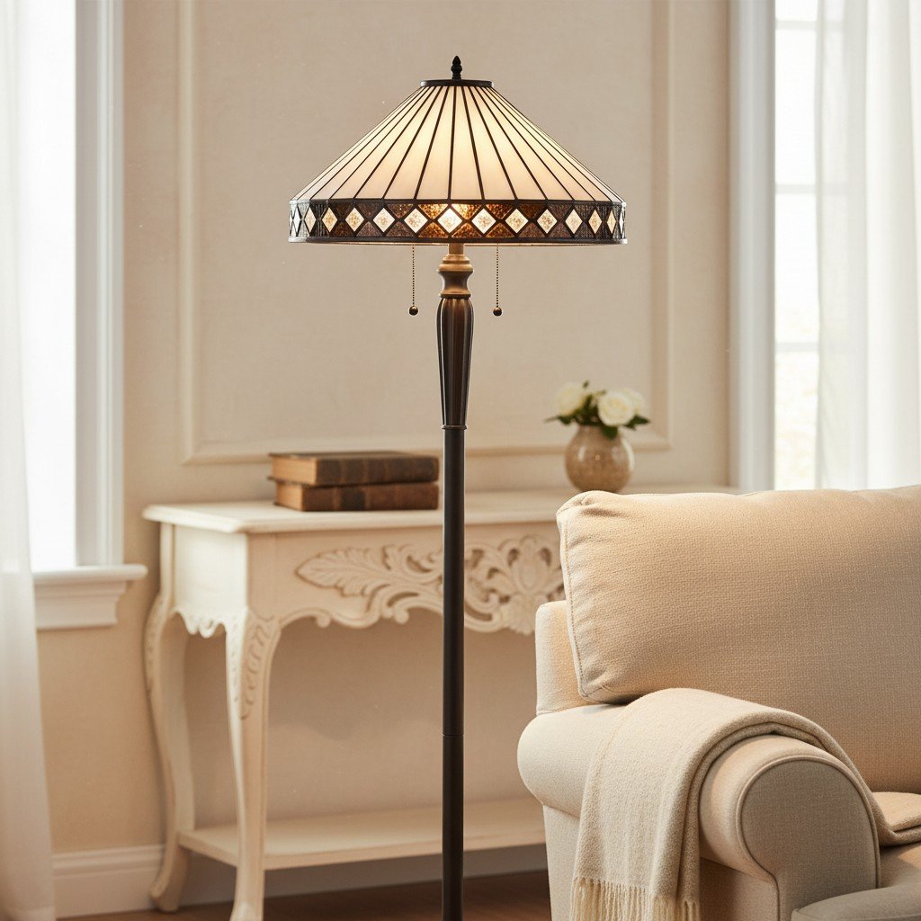 TF Fargo Geometric Art Deco Tiffany Floor Lamp for Living Room Corner Lighting