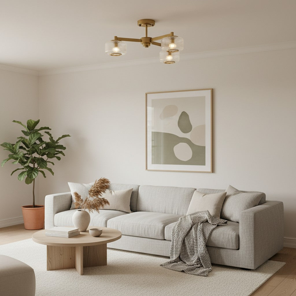 Canovus Ceiling Fixture with Ribbed Glass - Industrial Metal Living Room Light