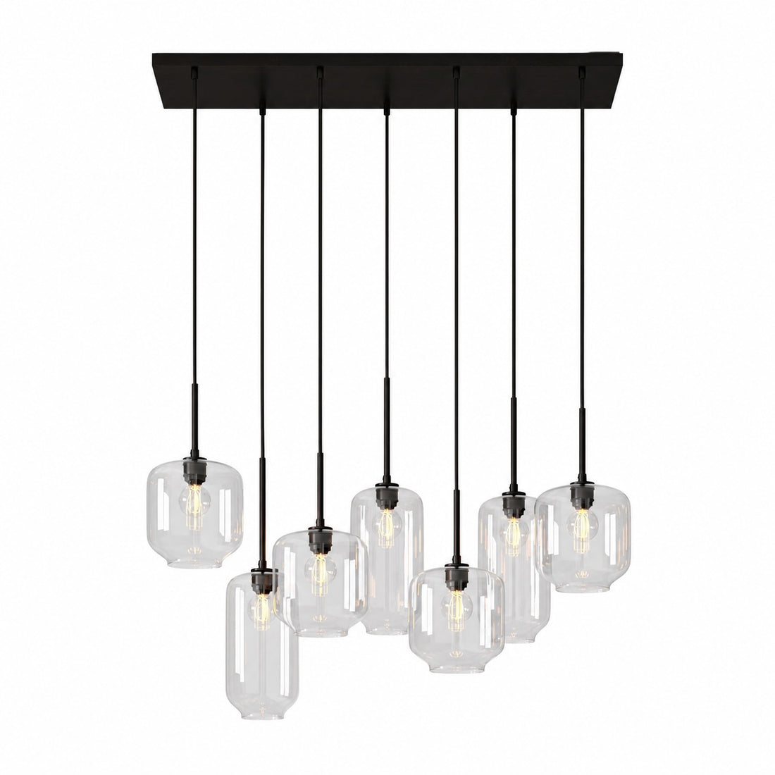 Lumivelle Sculptural 7-Light Chandelier – Adjustable Height Modern Glass Pendant
