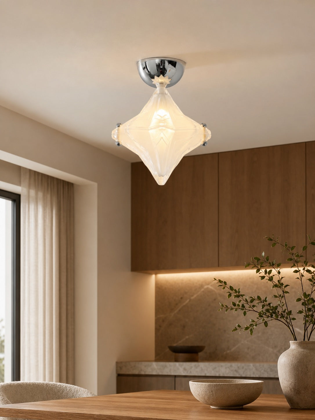 Art Deco Star Ceiling Lamp – Frosted Glass Fixture for Hallway & Entryway – Astris Ceres