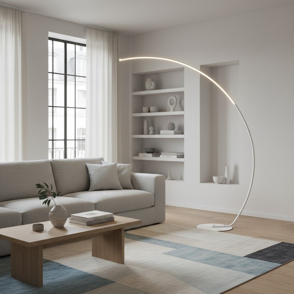 Lirra Minimal Curved Floor Lamp – Elegant Metal Accent for Living Spaces