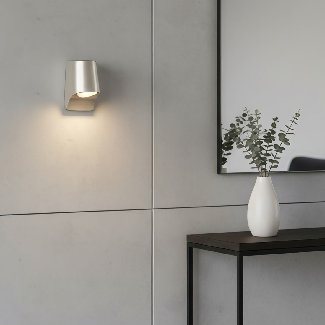 Rivathis Minimalist Metal Pewter Wall Lantern - Stylish Porch Fixture Ideal for Entry or Garden