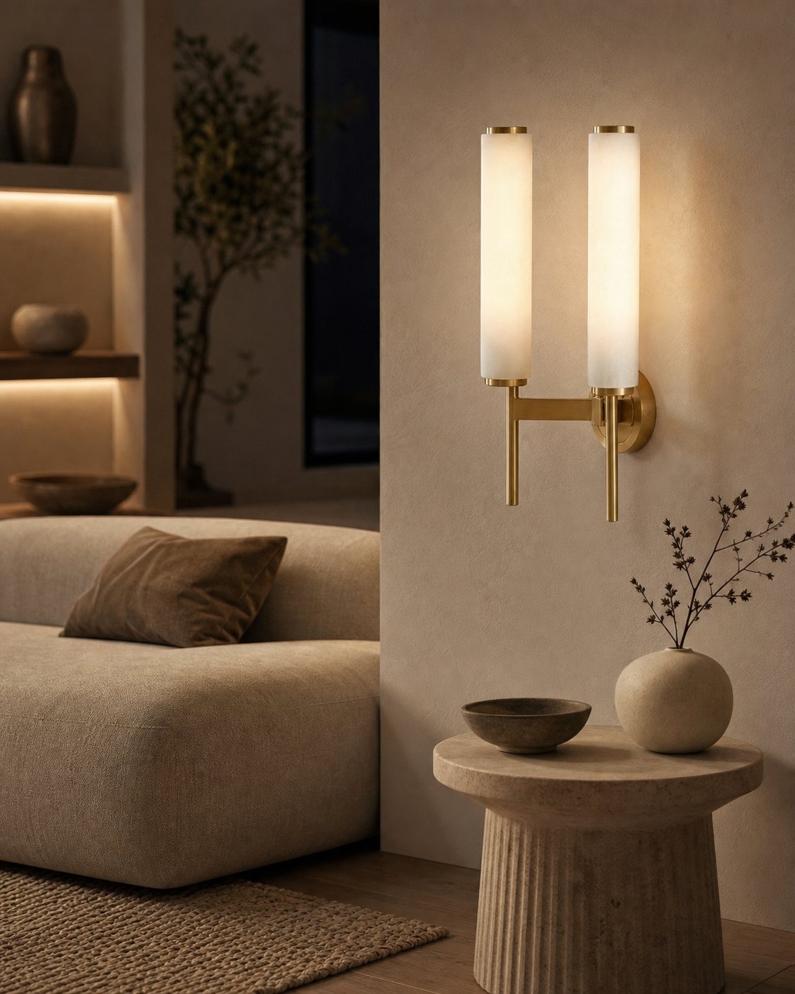 Solaryx Modern Alabaster Wall Sconce - Sculptural Living Room Mounted Light