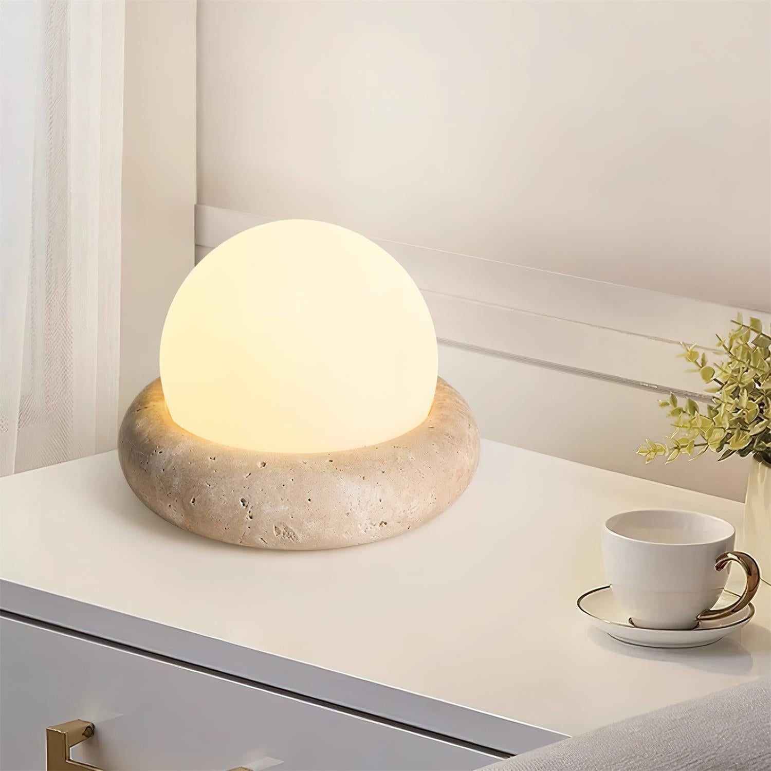 Modern Travertine Cute Mini Orb Table Lamp